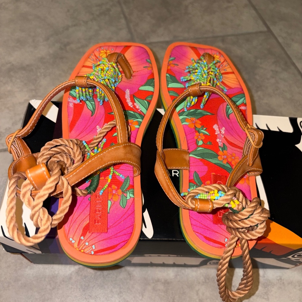 FARM RIO Floral Pietra Banana Beaded Tropical Thong Sandal Size 8 - Picture 5 of 10